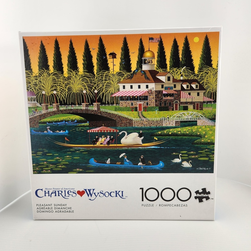 New Sealed Buffalo "Pleasant Sunday" Charles Wysocki 1000 pc Puzzle Lake Scene